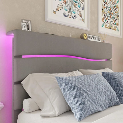 FurnitureZ l  Fabric-Covered Queen Bed Frame for Bedroom, Children