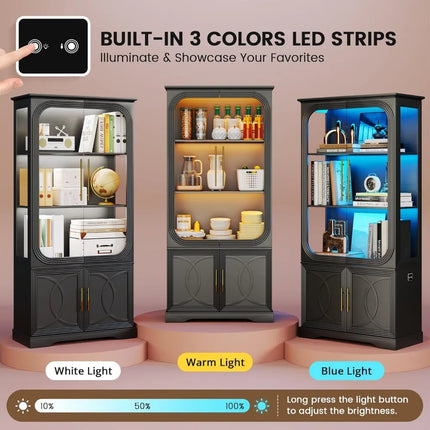 FurnitureZ l  Illuminated Glass Door Display Cabinet for Living Room, Dining Room