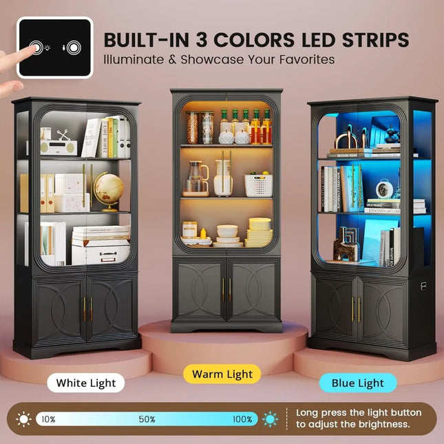 FurnitureZ l  Illuminated Glass Door Display Cabinet for Living Room, Dining Room