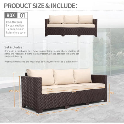 FurnitureZ l  Khaki 3-Seat Wicker Outdoor Sofa