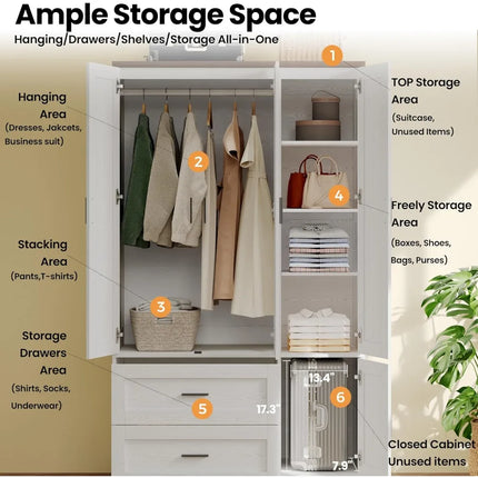 FurnitureZ l  70.6" Tall Freestanding 3-Door Armoire Closet for Bedroom