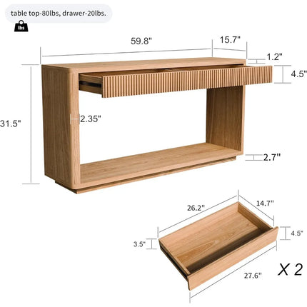 FurnitureZ l  60" Modern Fluted Console Table for Living Room