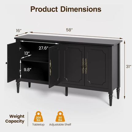FurnitureZ l  Large 58" Sideboard Buffet Cabinet for Living Room, Dining Room
