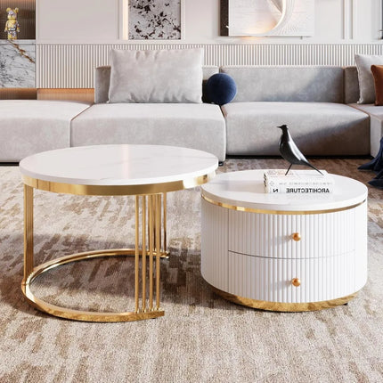 FurnitureZ l  Modern White Round Nesting Coffee Table Set for Living Room