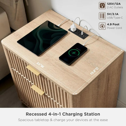 FurnitureZ l  23" Fluted Nightstand Table for Living Room, Bedroom