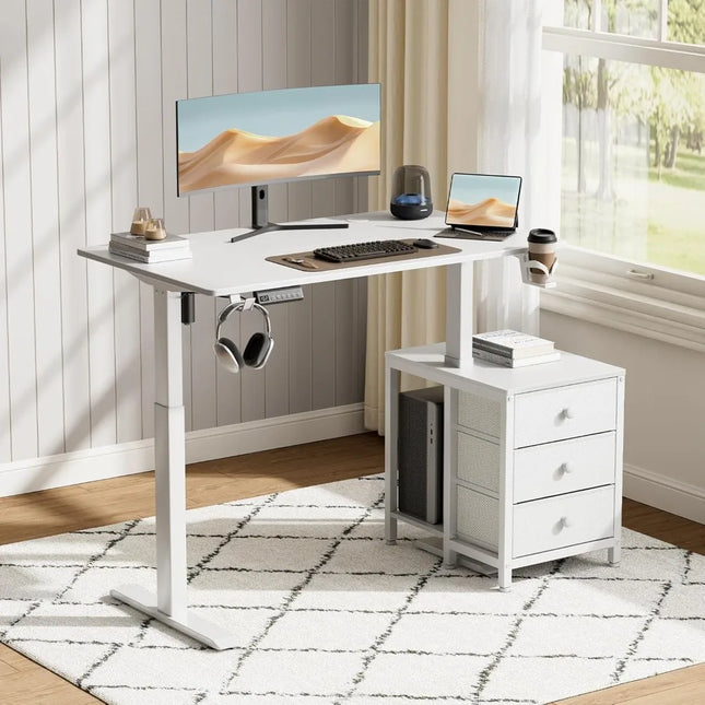FurnitureZ l  Electric Standing Desk with Drawers for Home Office
