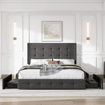 FurnitureZ l  Queen Size Upholstered Platform Bed Frame for Bedroom