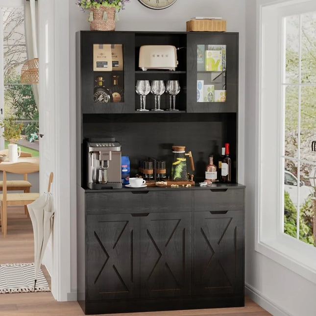 FurnitureZ l  Large Farmhouse-Style Pantry Cabinet for Kitchen, Dining Room