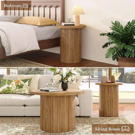 FurnitureZ l  Pair of Mid-Century Modern Round Wood Slat Coffee Tables for Living Room