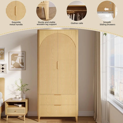 FurnitureZ l  70.1" Arched Wooden Wardrobe for Bedroom