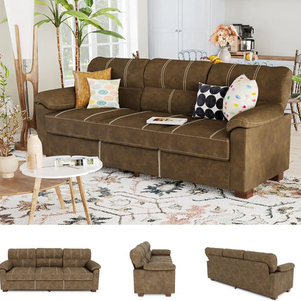 FurnitureZ l  80 Inch Brown Faux Leather Sofa Couch