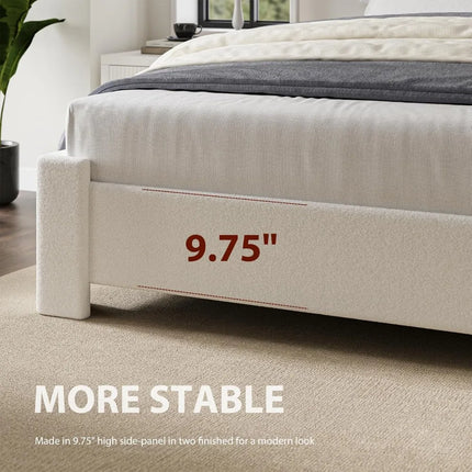 FurnitureZ l  Sturdy Queen-Sized Boucle Platform Bed Frame for Bedroom