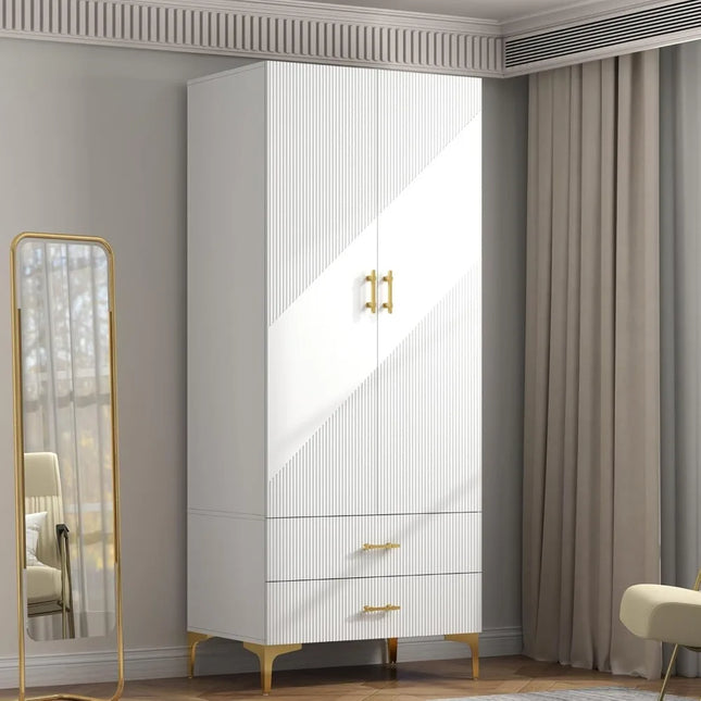 FurnitureZ l  White Twill Wood Wardrobe for Bedroom