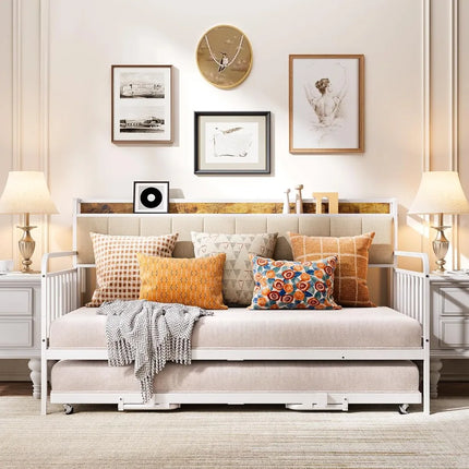 FurnitureZ l  Twin Bed Frame with Upholstered Headboard for Bedroom