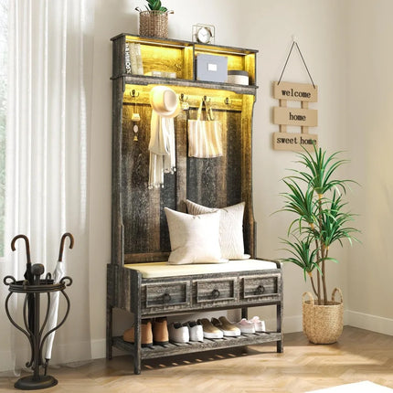 FurnitureZ l  67" Farmhouse Style Hall Tree for Entryway, Bedroom