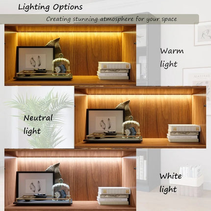 FurnitureZ l  78.7" Glass Door Display Book Cabinet for Living Room, Dining Room