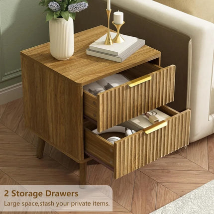 FurnitureZ l  Modern Fluted Nightstand Table for Living Room, Bedroom