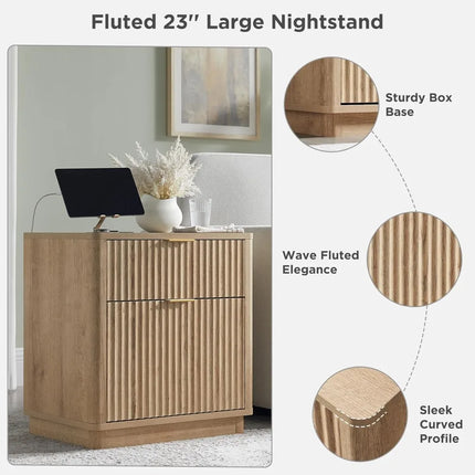 FurnitureZ l  23" Fluted Nightstand Table for Living Room, Bedroom