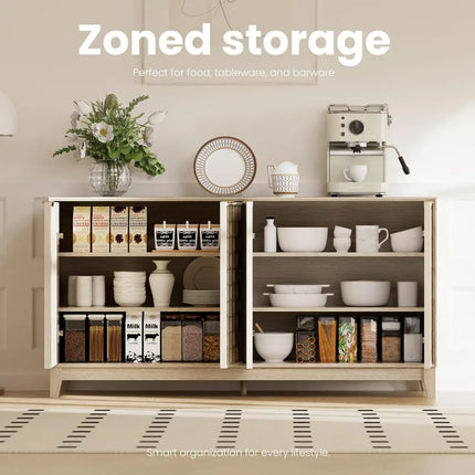 FurnitureZ l  Solid Wood Fluted Sideboard Cabinet for Living Room, Dining Room