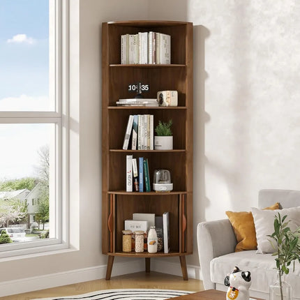 FurnitureZ l 66.73" Tall Modern Corner Bookshelf for Living Room, Dining Room, Home Office