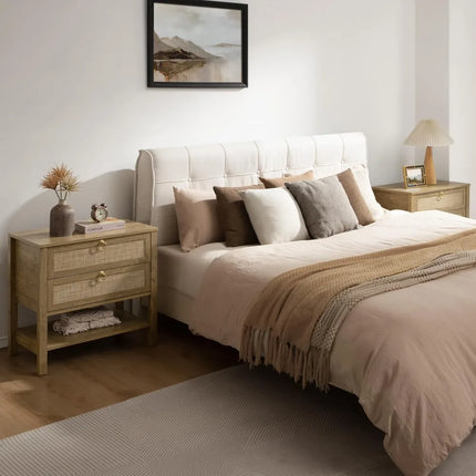 FurnitureZ l  Rattan Nightstand Duo Table for Living Room, Bedroom