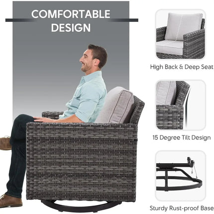 FurnitureZ l Outdoor Swivel Rocker Chairs Set with Coffee Table, Side Table, 3 Seat Sofa
