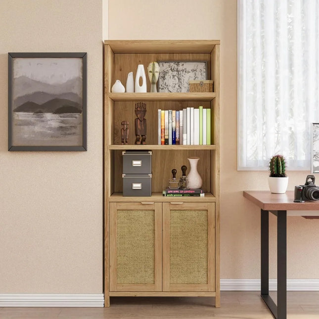 FurnitureZ l 71" Tall Bookcase with Doors for Living Room, Bedroom, Home Office