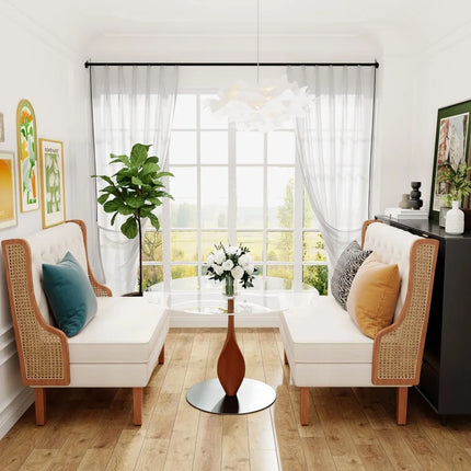 FurnitureZ l  Natural Rattan Arm Loveseat Sofa for Living Room