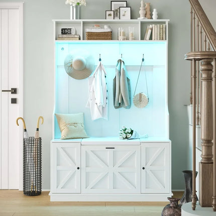 FurnitureZ l  Hall Tree with Bench, Shoe Storage, Coat Rack for Entryway