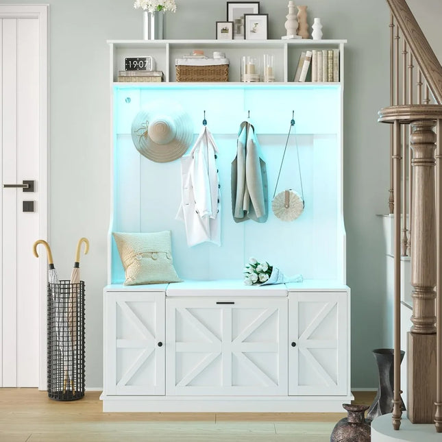 FurnitureZ l  Hall Tree with Bench, Shoe Storage, Coat Rack for Entryway