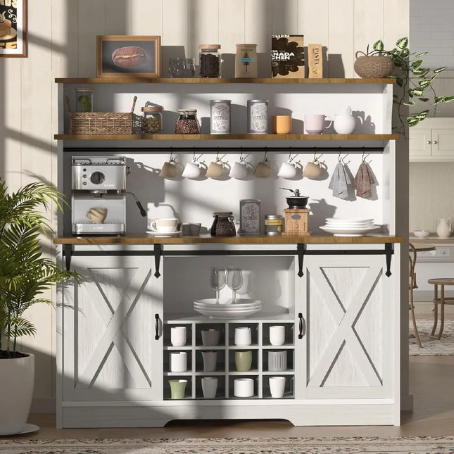 FurnitureZ l  55" Farmhouse Coffee Bar Cabinet for Dining Room