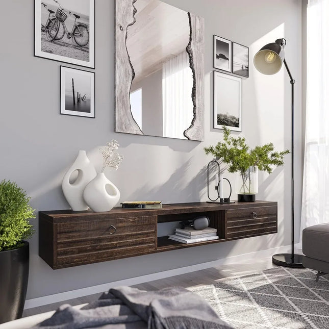 FurnitureZ l  Contemporary 63" Wall-Mounted TV Console