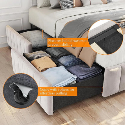 FurnitureZ l  Upholstered Queen Platform Bed Frame for Bedroom