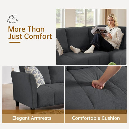 FurnitureZ l  102'' Sectional Sofa with Back Cushions for Living Room