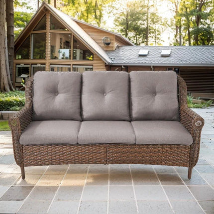 FurnitureZ l  Brown 3-Seat Wicker Rattan Sofa for Outdoor