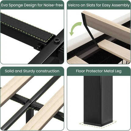 FurnitureZ l  Linen-Covered Queen Platform Bed Frame for Bedroom