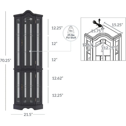 FurnitureZ l  Illuminated 3-Sided Glass Display Cabinet for Living Room, Dining Room