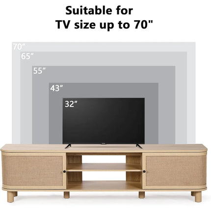 FurnitureZ l  63" Mid Century Modern Curved Farmhouse TV Stand for Living Room, Bedroom