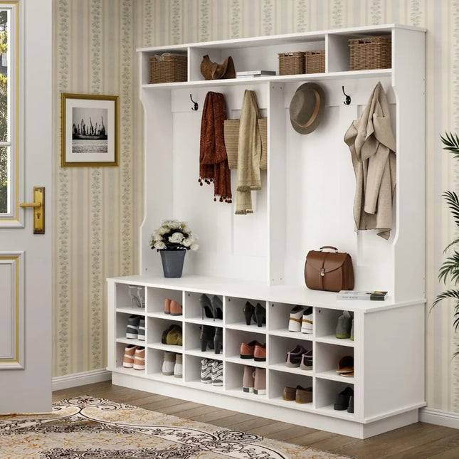 FurnitureZ l  AIEGLE Large 3-in-1 Entryway Hall Tree with Shoe Storage Bench