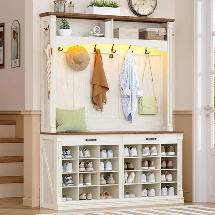 FurnitureZ l  Farmhouse Style Entryway Furniture with Bench, Shoe Storage