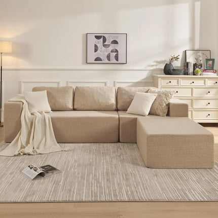 FurnitureZ l  106" L-Shape Modern Teddy Sofa for Living Room