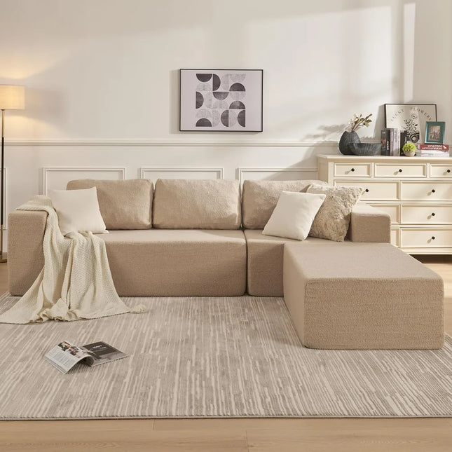 FurnitureZ l  106" L-Shape Modern Teddy Sofa for Living Room