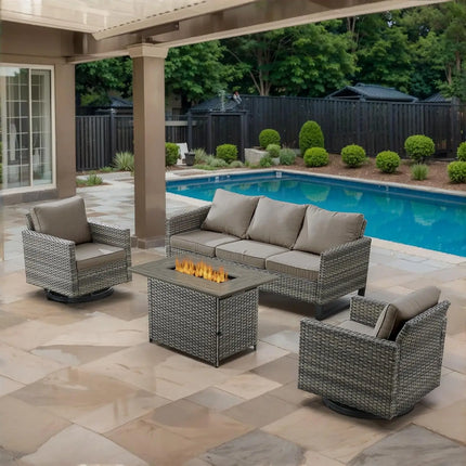 FurnitureZ l Outdoor Swivel Rocker Chairs Set with Coffee Table, Side Table, 3 Seat Sofa