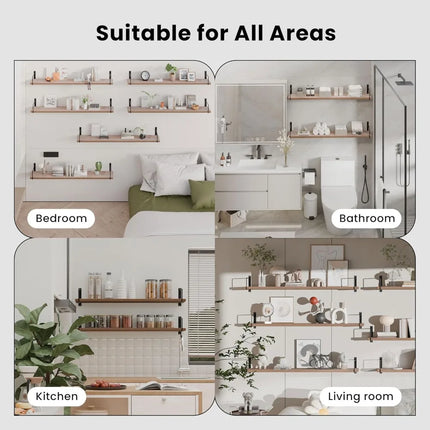 FurnitureZ l  36" 6-Tier Solid Wood Floating Wall Shelves for Home Office, Bathroom