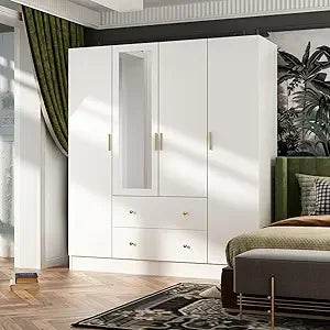 FurnitureZ l  63" 4 Door Wardrobe Armoire Closet for Bedroom