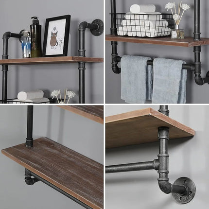 FurnitureZ l  Industrial Pipe Style Wall Mounted Floating Towel Rack for Bathroom