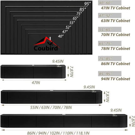 FurnitureZ l  Wall-Mounted TV Stand for Living Room, Bedroom