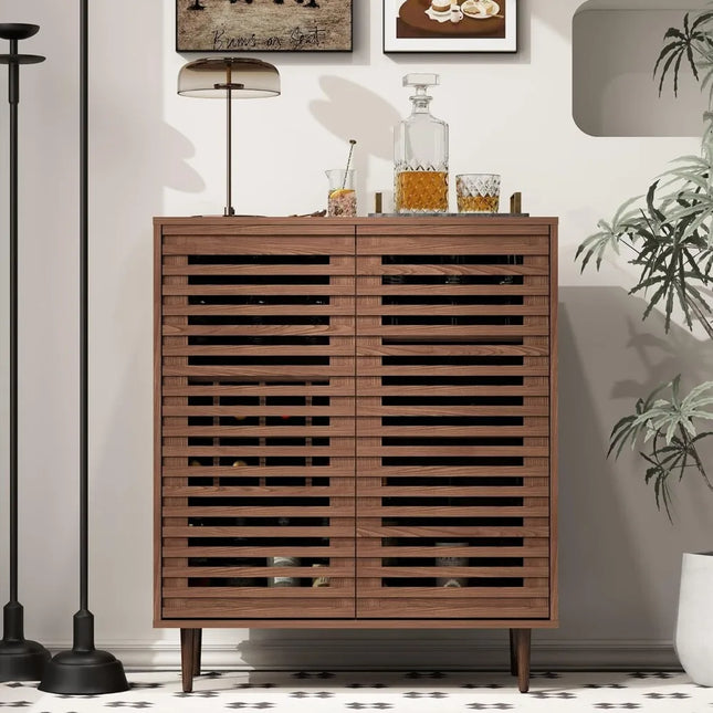 FurnitureZ l  Mid Century Bar Cabinet with Wine Racks for Dining Room