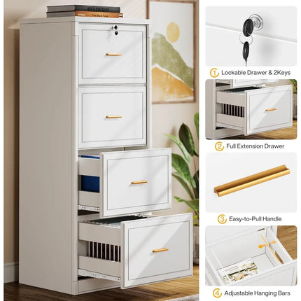 FurnitureZ l  Tribesigns 4 Drawer File Cabinet with Lock and Key for Home Office