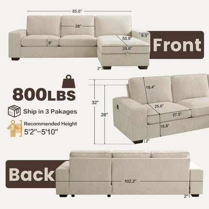 FurnitureZ l  102" Convertible Sectional Sofa Couch for Living Room